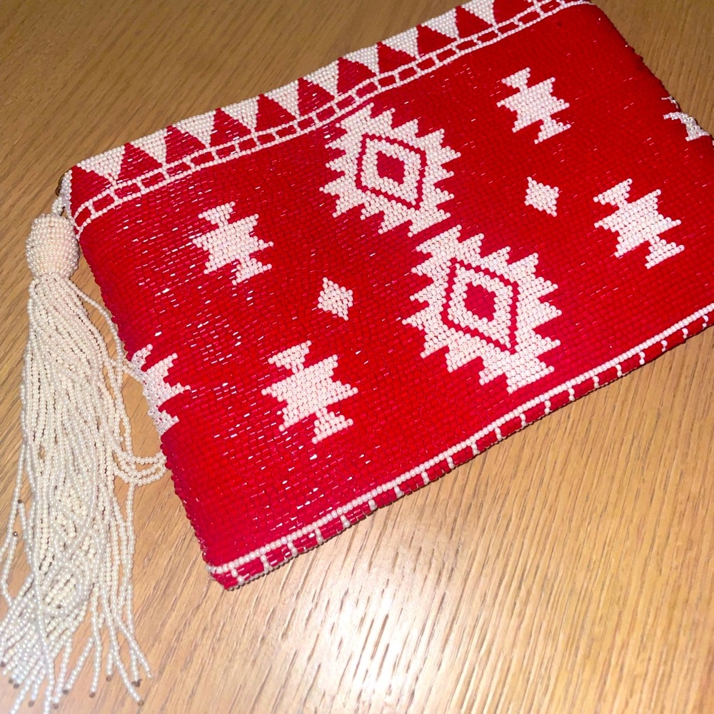 Red Beaded Clutch with Tassel